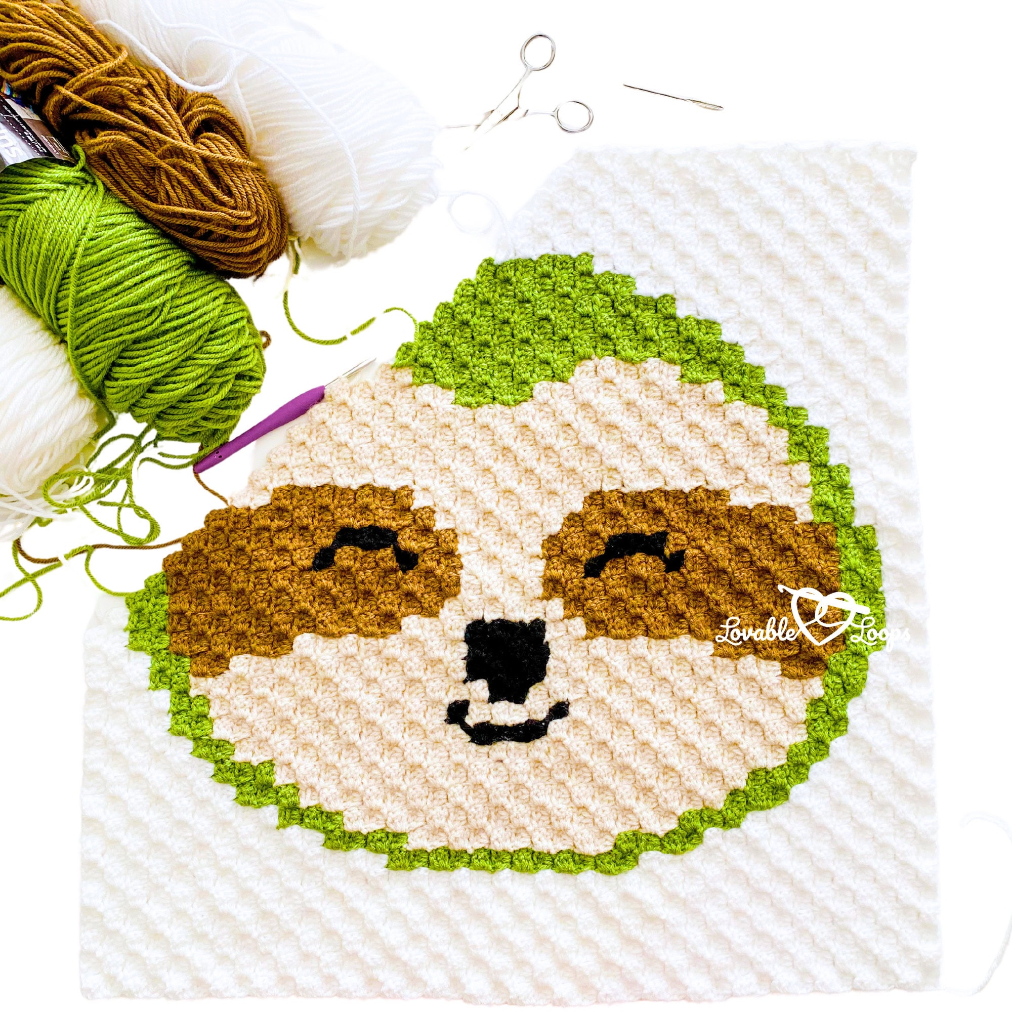 C2C crochet sloth pattern free