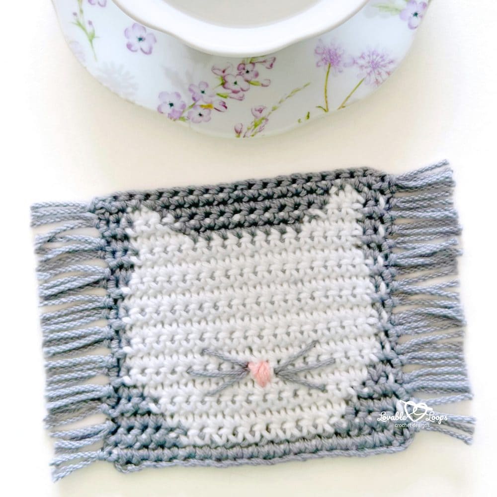 Image of a crochet cat coaster pattern