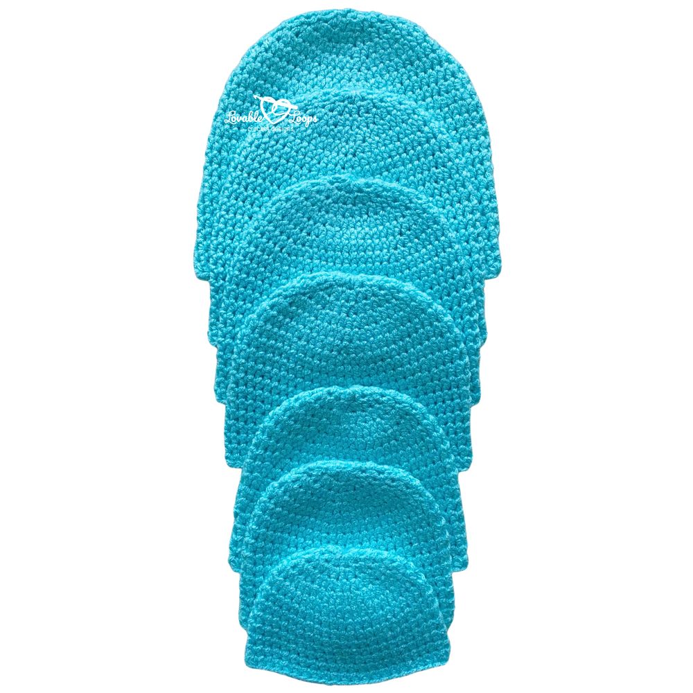 Classic half double crochet beanie made with basic stitches, available as a free pattern in baby, child, and adult sizes.