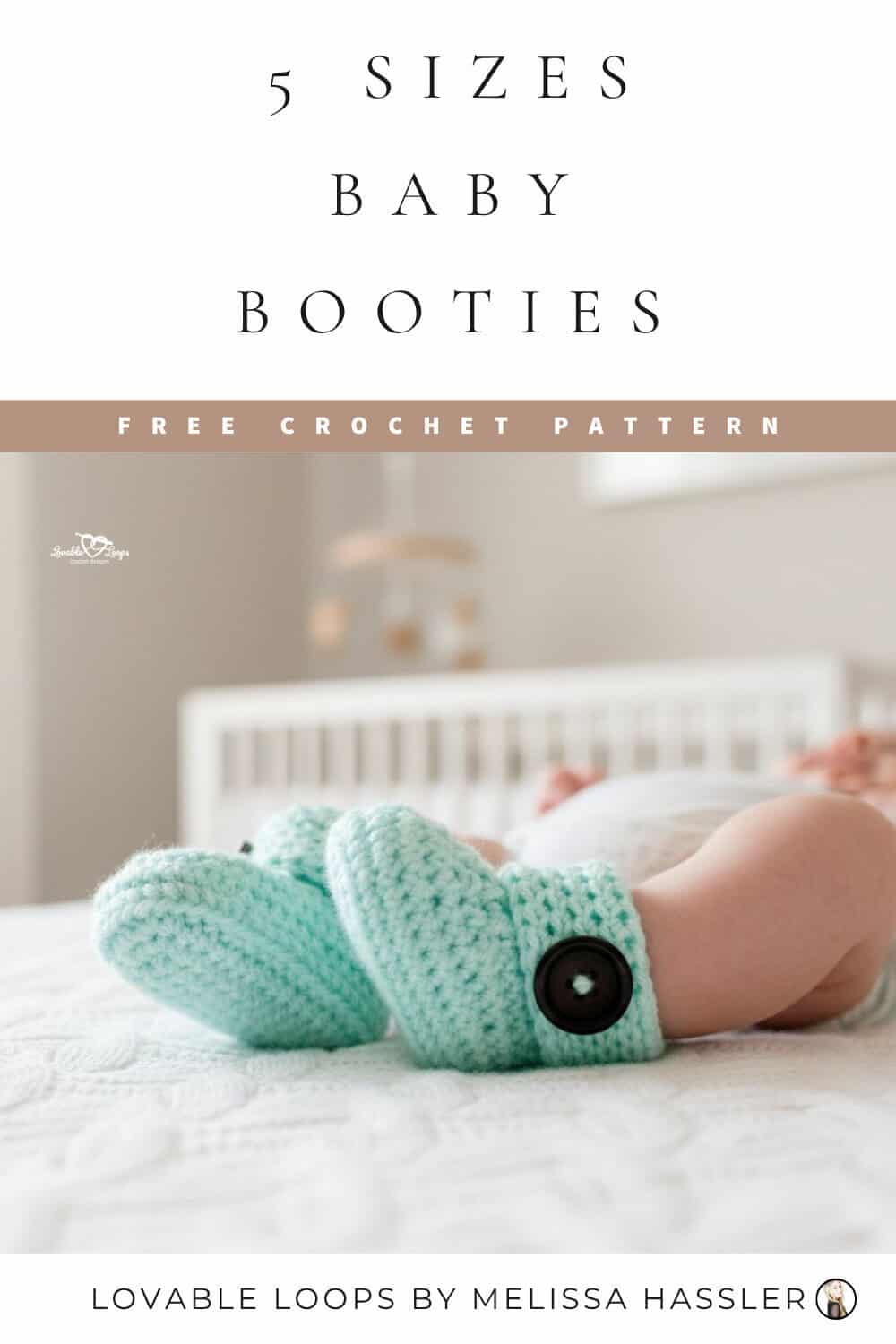 Soft crochet baby booties pattern featuring simple stitches, rounded soles, and a ribbed cuff for babies from newborn to 18 months.