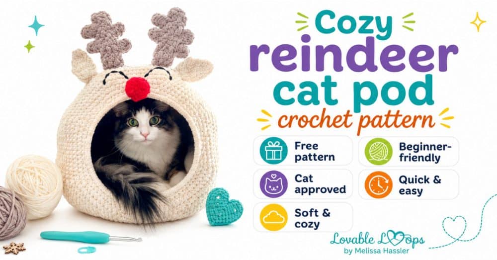 Reindeer cat pod crochet pattern – free cozy cat bed