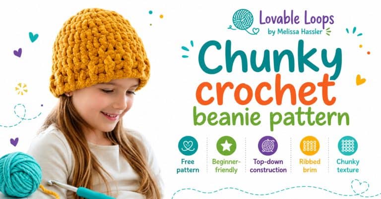 Child wearing a mustard chunky crochet beanie, photographed in a cozy modern cabin with light wood walls and soft natural light.