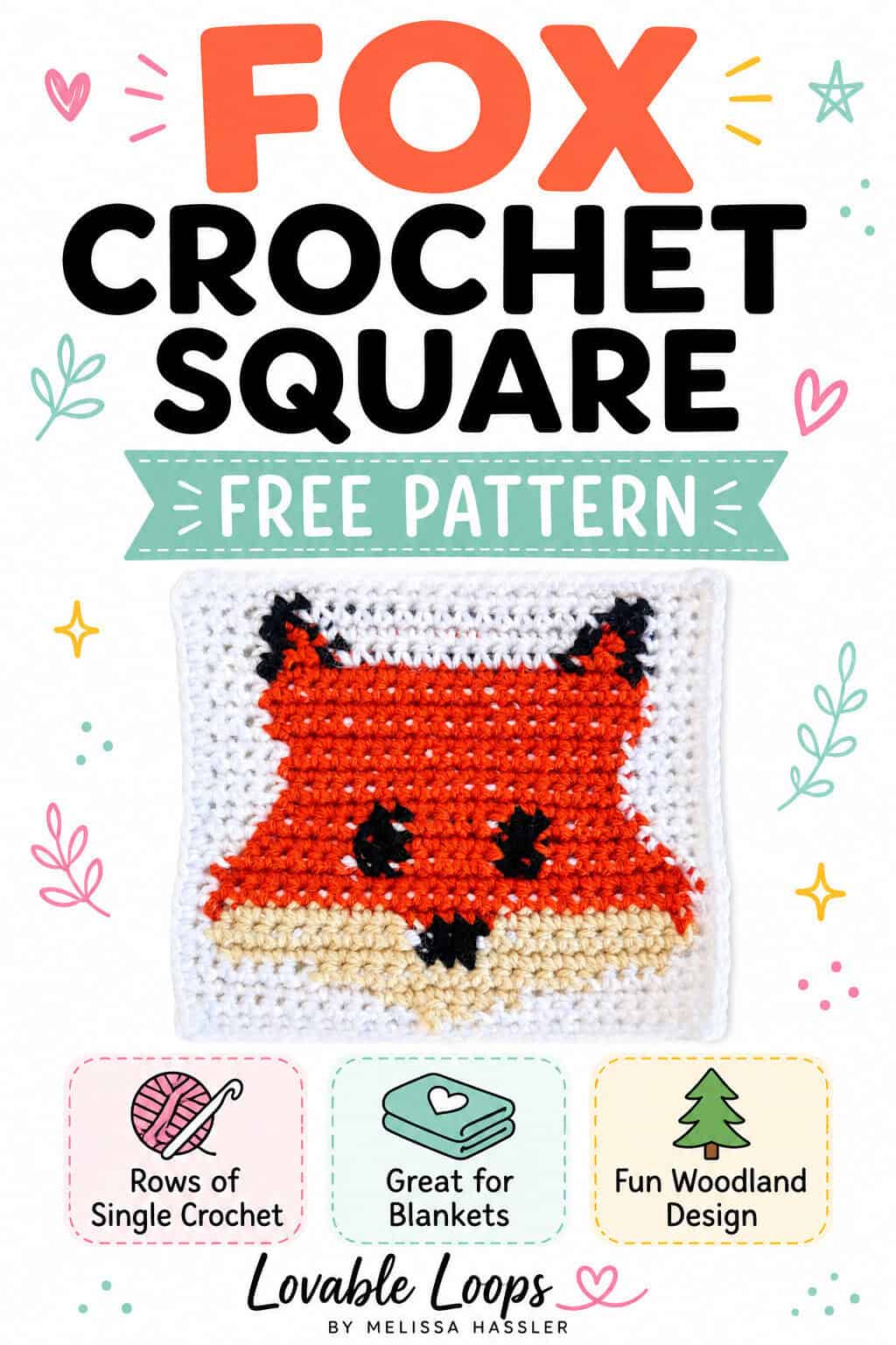 Fox crochet square pattern (free woodland animal square)