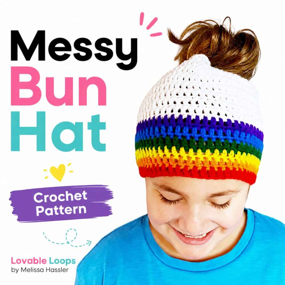 Square Nordic Ice slouchy beanie crochet pattern image featuring a woman wearing a soft blue textured hat beside bold black and pink lettering with winter-inspired accents.